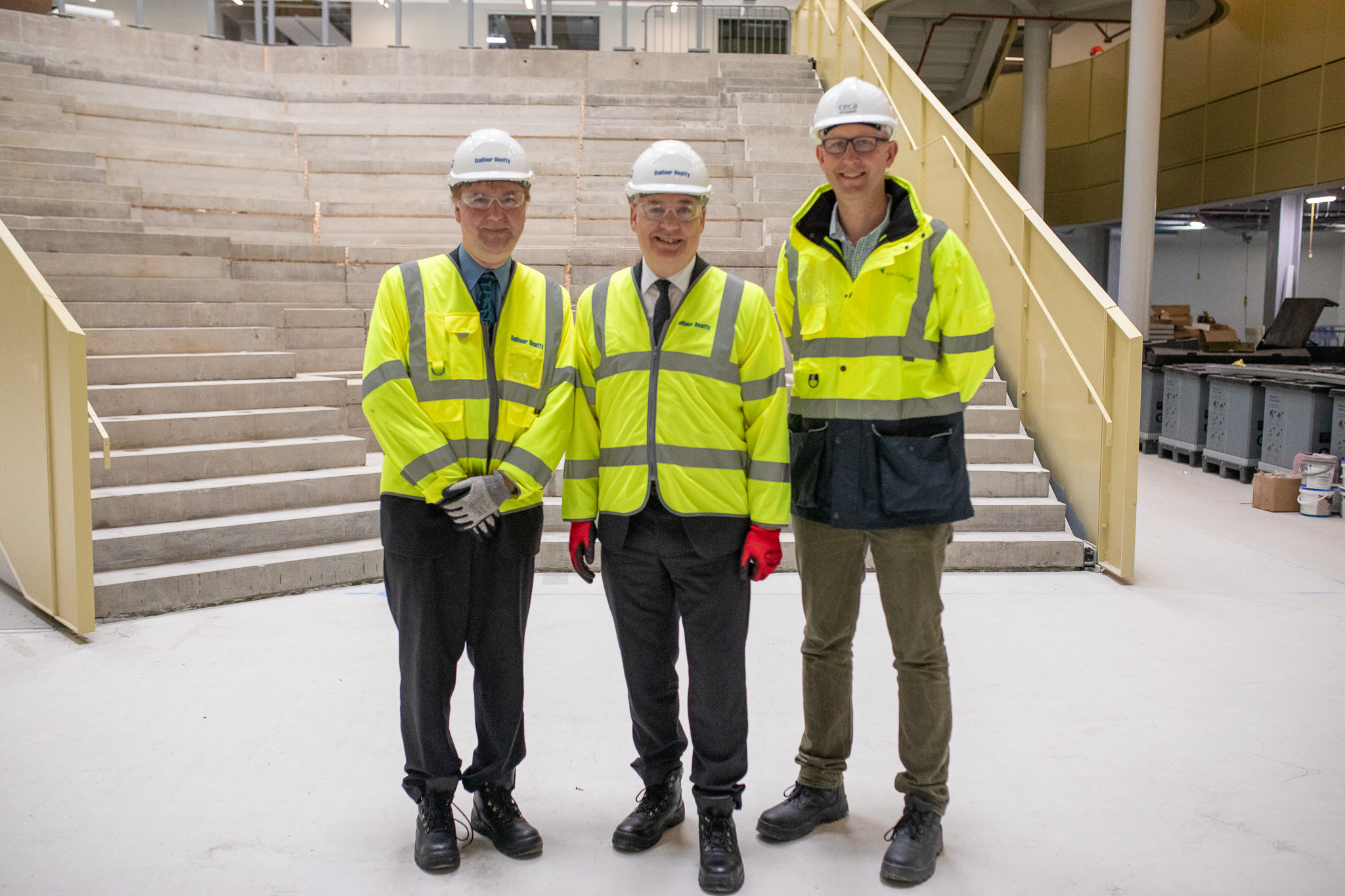 From left to right, Bruce Gittings, University of Edinburgh and Chair of AGI Scotland, Minister Lochhead, Business Minister for Scotland and Jim Metcalfe, Principal of Fife College